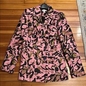 Topshop Jacquard Women's Pink and Black Abstract Animal Patterned Jacket